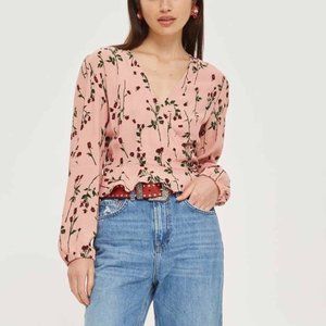 TOPSHOP Dusty Pink Cropped Wrap Blouse